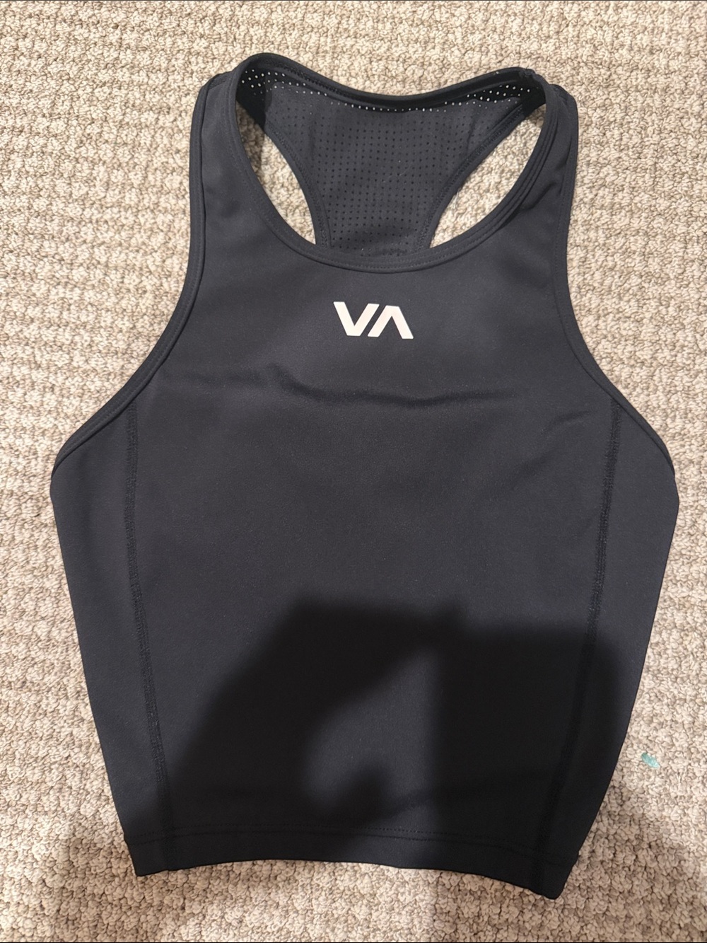 RVCA Black High-Neck Racerback Crop Top with White Logo